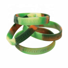 Custom Logo Debossed Thin Camo Silicone Rubber Wristband Bracelet